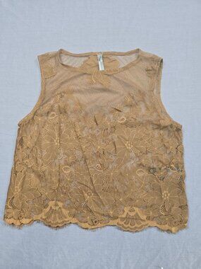 Anthropologie XS Brown Floral Lace Sleeveless Top Tank